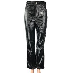 NEW Express Black Faux Leather Modern Straight Super High Rise Trousers Pants 0